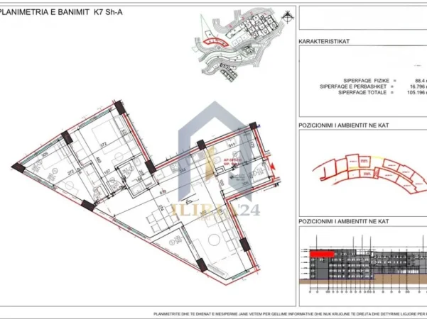 Tirane, shitet apartament 2+1+Ballkon Kati 7, 105 m² 195.032 € (Apartament 2+1 në shitje Blloku Rezidencial Kodra e Diellit 2)