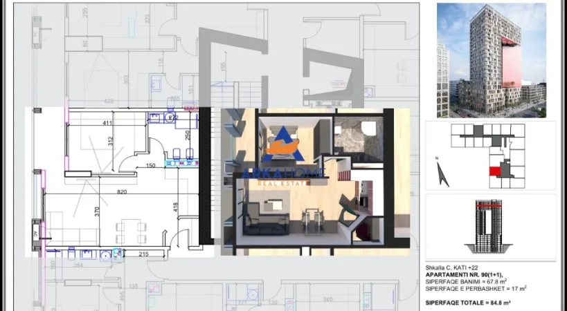 Tirane, shitet apartament 1+1+Ballkon Kati 21, 79 m² 207.220 € 