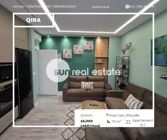 Shkoder, jepet me qera apartament 2+1+Ballkon Kati 3, 108 m² (PREK CALI)