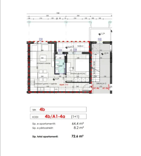 Tirane, shitet apartament 1+1+Aneks+Ballkon Kati 1, 72 m² 109.000 € (Rruga Daxhit)