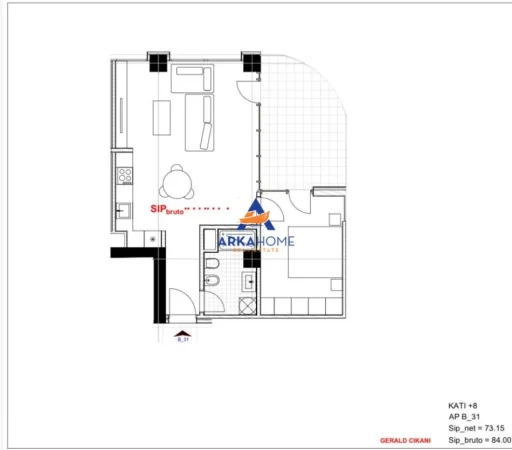 Tirane, shitet apartament 1+1+Ballkon Kati 8, 84 m² 92.400 € 