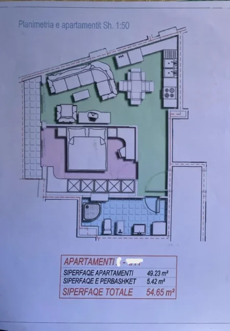 Tirane, shitet apartament 1+1+Aneks+Ballkon Kati 5, 55 m² 87.000 € (Yzberisht)
