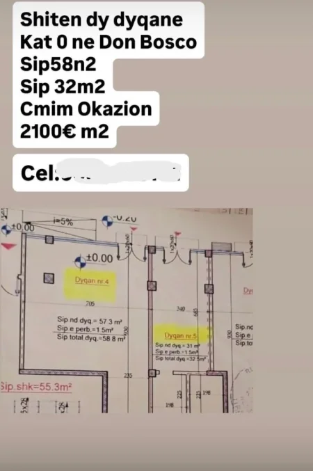 Tirane, shitet ambjent biznesi Kati 0, 90 m² 189.000 € (rruga don bosko)