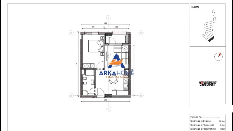 Tirane, shitet apartament 1+1+Ballkon Kati 6, 60 m² 117.000 € 