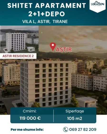 Tirane, shitet nga Pronari, pa-komision apartament 2+1+Ballkon Kati 8, 105 m² 119.000 € (vila L astir)