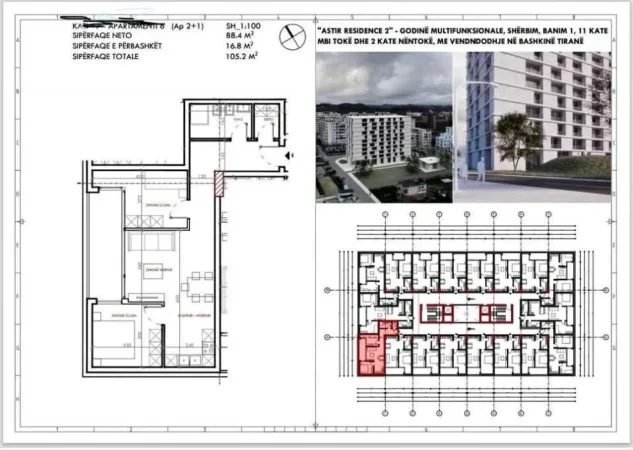 Tirane, shitet nga Pronari, pa-komision apartament 2+1+Ballkon Kati 8, 105 m² 119.000 € (vila L astir)