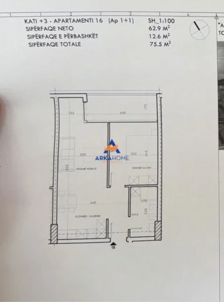 Tirane, shitet apartament 1+1+Ballkon Kati 3, 75 m² 79.300 € 