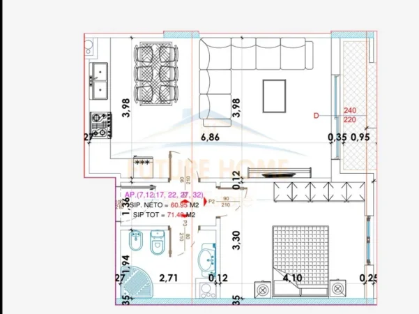 Tirane, shes apartament 1+1+Ballkon Kati 2, 71 m² 107.000 € (Yzberisht)