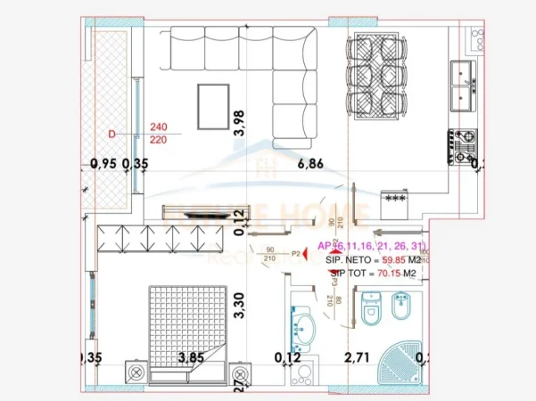 Tirane, shes apartament 1+1+Ballkon Kati 2, 70 m² 105.000 € (Yzberisht, Tirane)