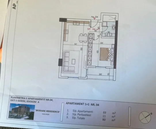 Tirane, shitet apartament 1+1 Kati 5, 80 m² 88.000 € 