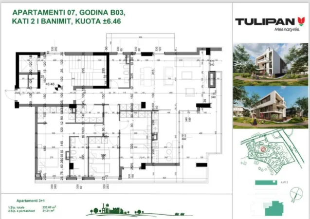Tirane, shitet apartament 3+1 Kati 2, 233 m² 570.000 € 
