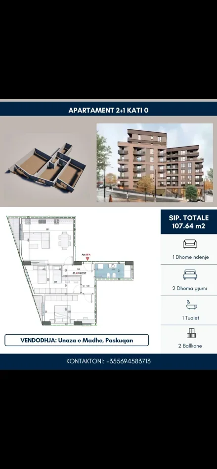 Tirane, shitet apartament 2+1+Ballkon Kati 0, 107 m² (Unaza e Re Paskuqan)
