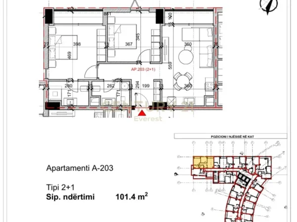 Tirane, shes apartament 2+1+Aneks+Ballkon Kati 2, 101 m² 238.300 € (Rezidenca Monolith)