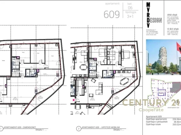 Tirane, shes apartament+verande | Penthouse 3+1+Aneks+Ballkon Kati 6, 265 m² (TIRANA ROCK)