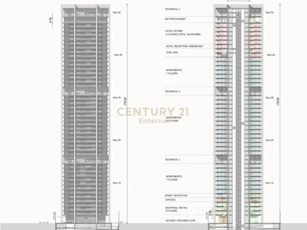 Tirane, shes apartament 2+1+Aneks+Ballkon Kati 11, 131 m² (Oricon Tower)