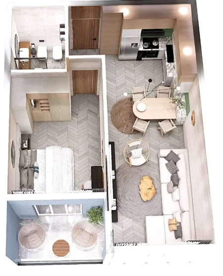 Golem, shes apartament 1+1 Kati 5, 60 m² (RRUGA E BODLLVE)