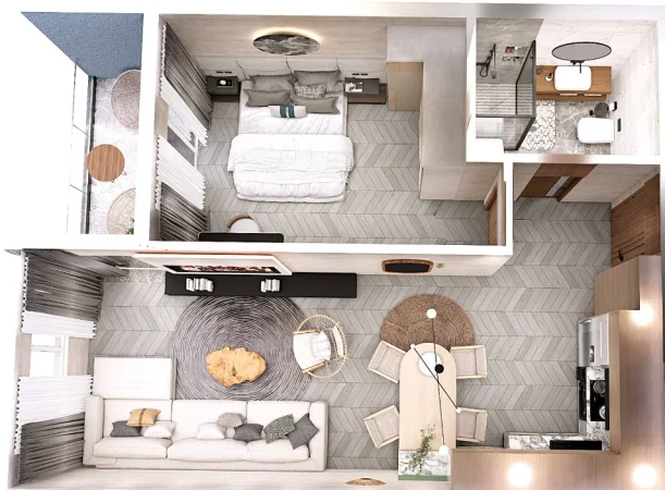 Golem, shes apartament 1+1 Kati 5, 60 m² (RRUGA E BODLLVE)