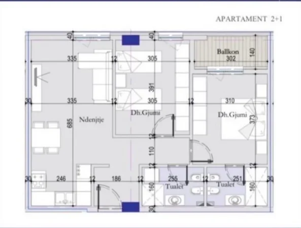Tirane, shitet apartament 2+1 Kati 3, 