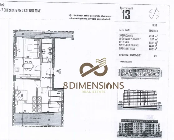 Tirane, shitet apartament 2+1+Ballkon Kati 7, 99 m² 79.376 € (kamez)