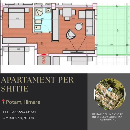 Vlore, shitet apartament ne plazh 1+1 Kati 4, 51 m² 238.700 € (Potam, Himare)