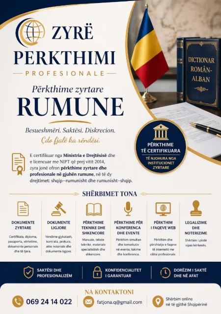 Përkthyese zyrtare shqip-rumanisht / rumanisht - shqip