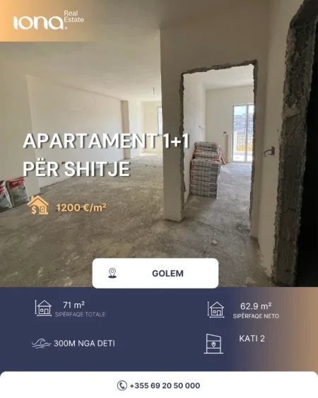 Golem, shitet apartament 1+1 Kati 2, 71 m² 