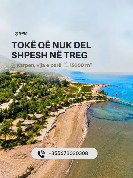 Tokë në shitje në Karpen, vijë e parë, me sipërfaqe 15.000 m² dhe certifikatë pronësie.