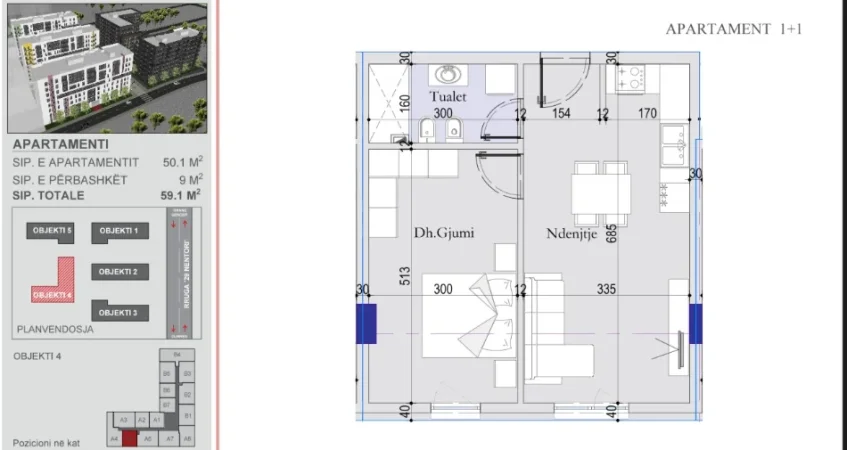 Tirane, shitet apartament 1+1+Ballkon , 59 m² 79.785 € 