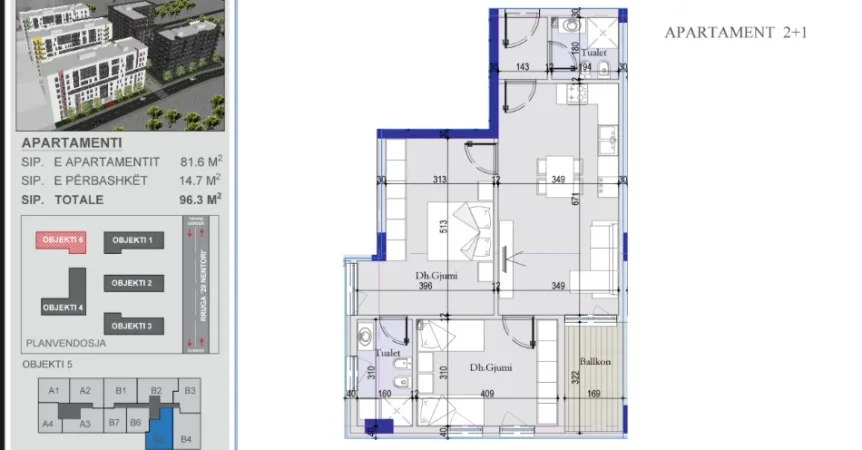 Tirane, shitet apartament 2+1+Ballkon , 96 m² 