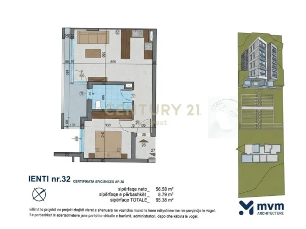 Tirane, shitet apartament 1+1 Kati 5, 65 m² 120.000 € 