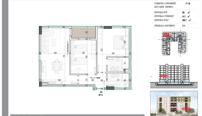 Tirane, shitet apartament 2+1 Kati 2, 100 m² 114.000 € 