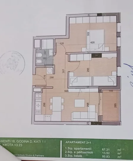 Tirane, shitet apartament 2+1 Kati 3, 81 m² 100.000 € 