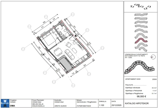 Tirane, shitet apartament 1+1 Kati 3, 52 m² (rruga e vrapeve)