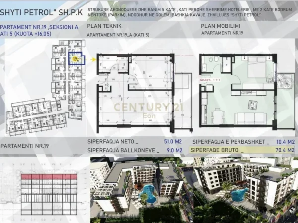 Durres, shes apartament 1+1 Kati 7, 70 m² (Golem)