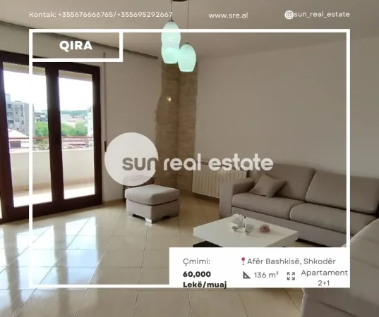 Shkoder, jepet me qera apartament 2+1+Ballkon Kati 3, 136 m² (PEDONALE BASHKIA)