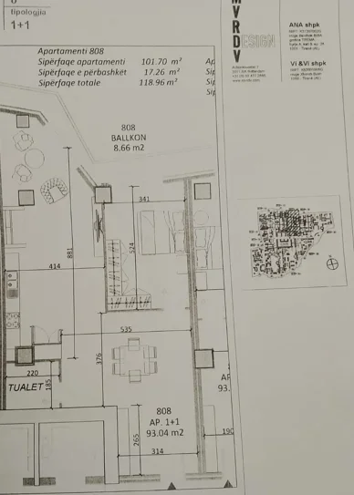 Tirane, shes apartament 1+1 Kati 8, 118 m² 505.000 € (Qender)