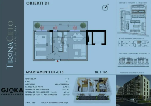 Tirane, shitet nga Pronari, pa-komision apartament 1+1+Ballkon Kati 2, 66 m² 118.000 € (mjull-bathore)