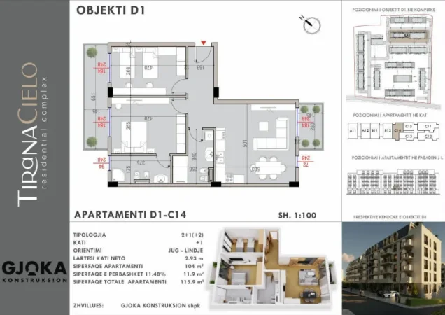 Tirane, shitet nga Pronari, pa-komision apartament 2+1+Aneks+Ballkon Kati 2, 116 m² 207.000 € (mjull-bathore)