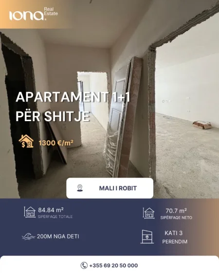 Mali Robit, shitet apartament 1+1 Kati 3, 110.290 €