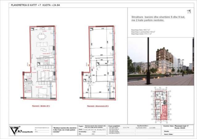 Tirane, shes apartament 2+1+BLK Kati 7, 111 m² 156.380 Euro (Jordan Misja)