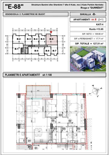 Tirane, shes apartament 2+1+BLK Kati 4, 127 m² 147.000 Euro (Rezidenca E88)