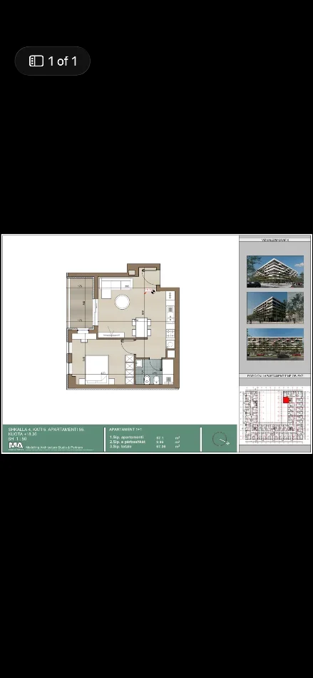 Tirane, shitet apartament 1+1 Kati 5, 67 m² 
