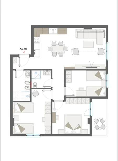 Tirane, shitet apartament 3+1+Ballkon Kati 6, 114 m² 158.500 € (+Garazh. Fundi Bulevardit te Ri - Paskuqan afer Unazes se Madhe Rr. Lidhja Prizrenit.)