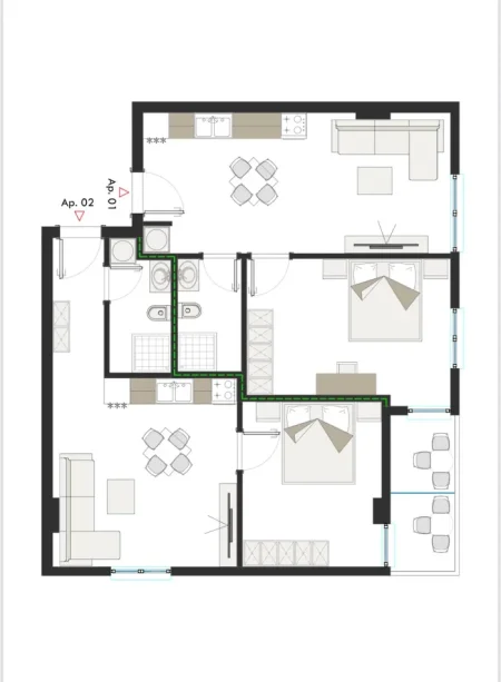 Tirane, shitet apartament 3+1+Ballkon Kati 6, 114 m² 158.500 € (+Garazh. Fundi Bulevardit te Ri - Paskuqan afer Unazes se Madhe Rr. Lidhja Prizrenit.)