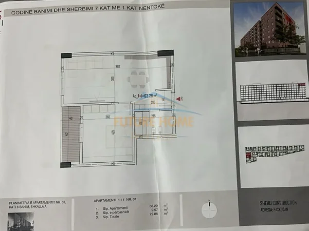 Tirane, shitet apartament 1+1+Ballkon Kati 6, 70 m² 84.000 € (Paskuqan)