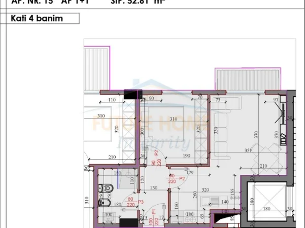 Tirane, shitet apartament 1+1 Kati 4, 52 m² 57.800 € (Kodra e Liqenit, Paskuqan)