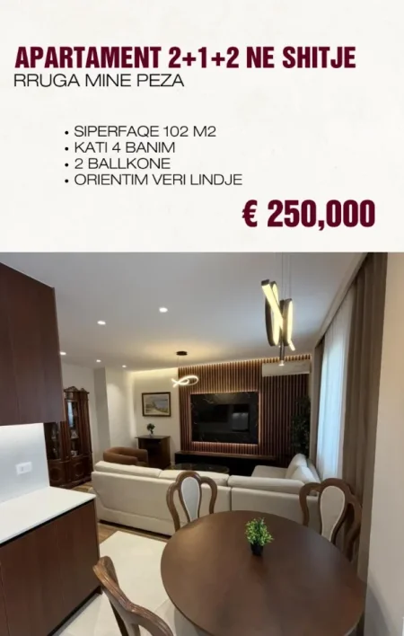 Tirane, shitet apartament 2+1+Aneks+Ballkon Kati 4, 102 m² 250.000 € (rruga mine peza)