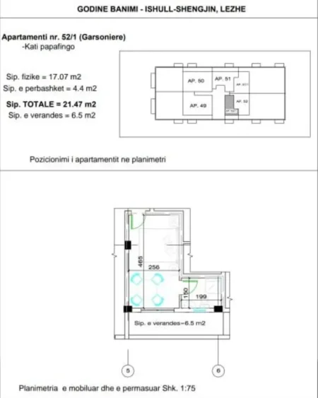 Lezhe, shitet apartament 1+1 Kati 0, 22 m² 32.900 € (Shengjin)