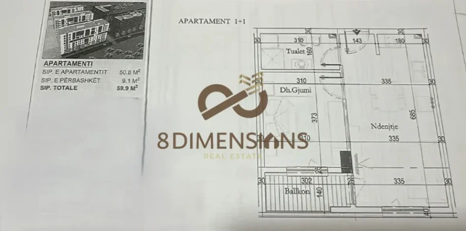 Tirane, shitet apartament 1+1 Kati 3, 59 m² 90.000 € (Casa Italia)