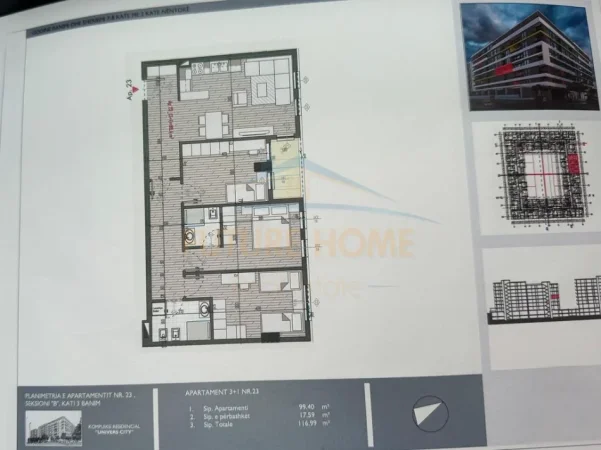 Tirane, shitet apartament 3+1+2+Post Parkimi+Ballkon Kati 3, 117 m² 137.840 € (Univers City)